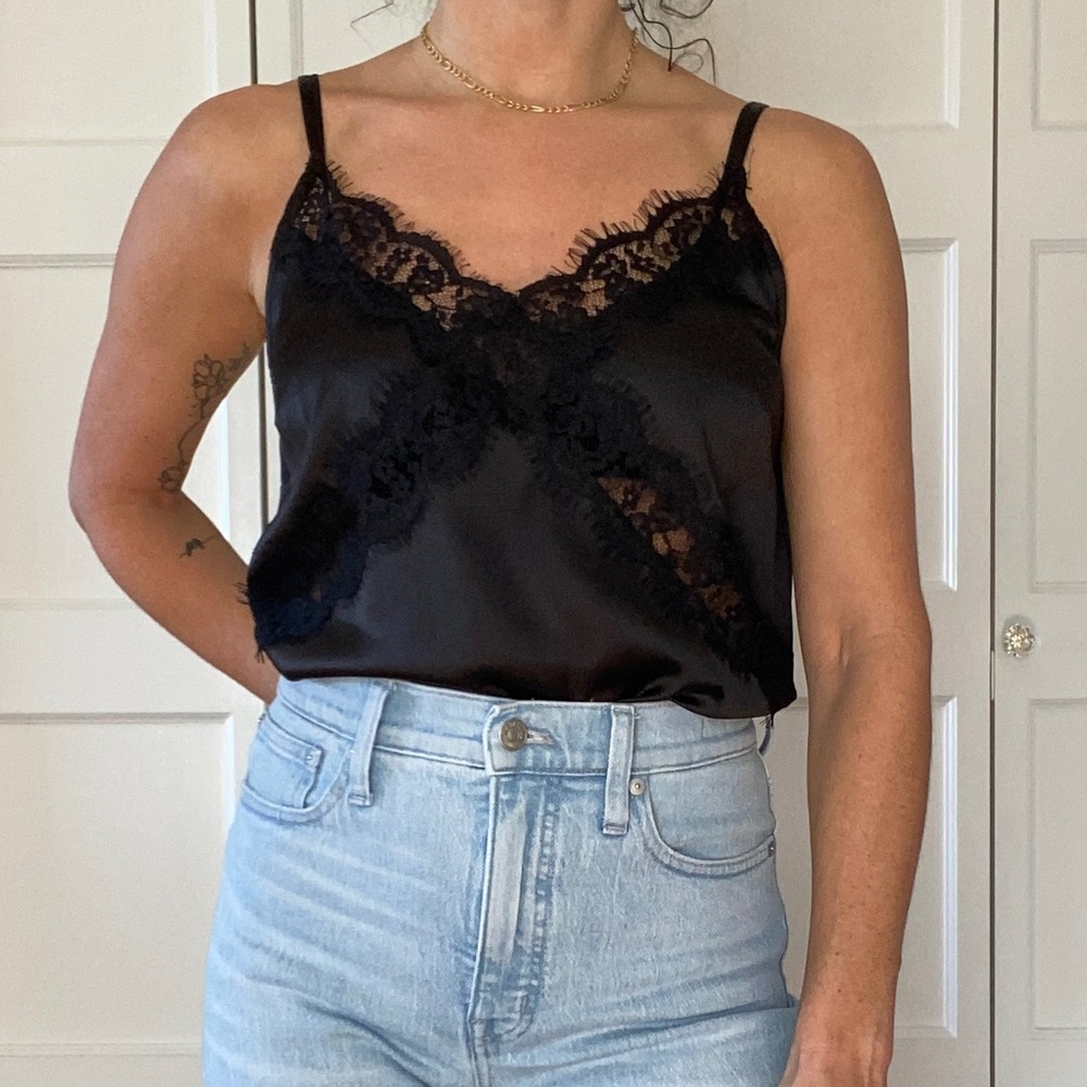 Black Silk Lace Cami with Adjustable Straps